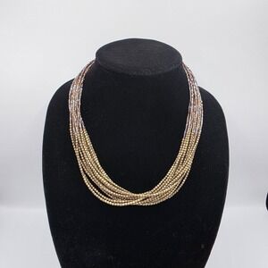 Ink‎ + Alloy Womens Multi Layer Gold Silver Beaded Necklace Adjustable 22" Boho